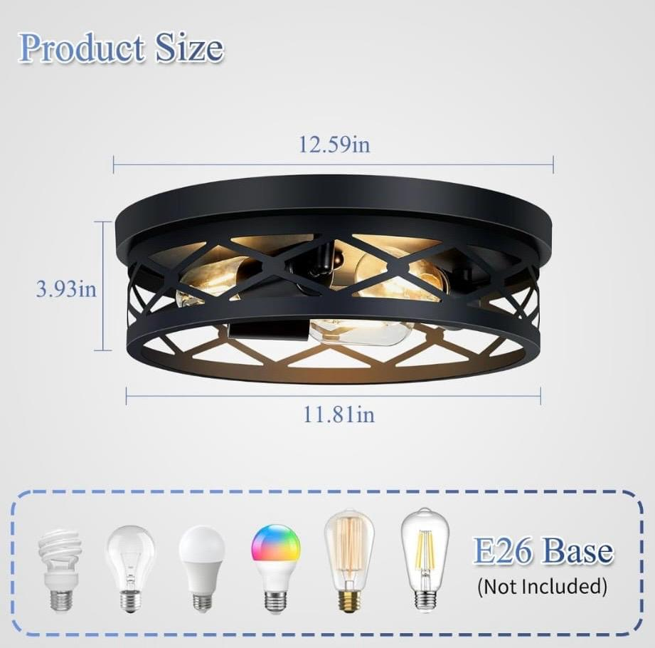 Black Metal Cage Flush Mount Ceiling Light - photo 3