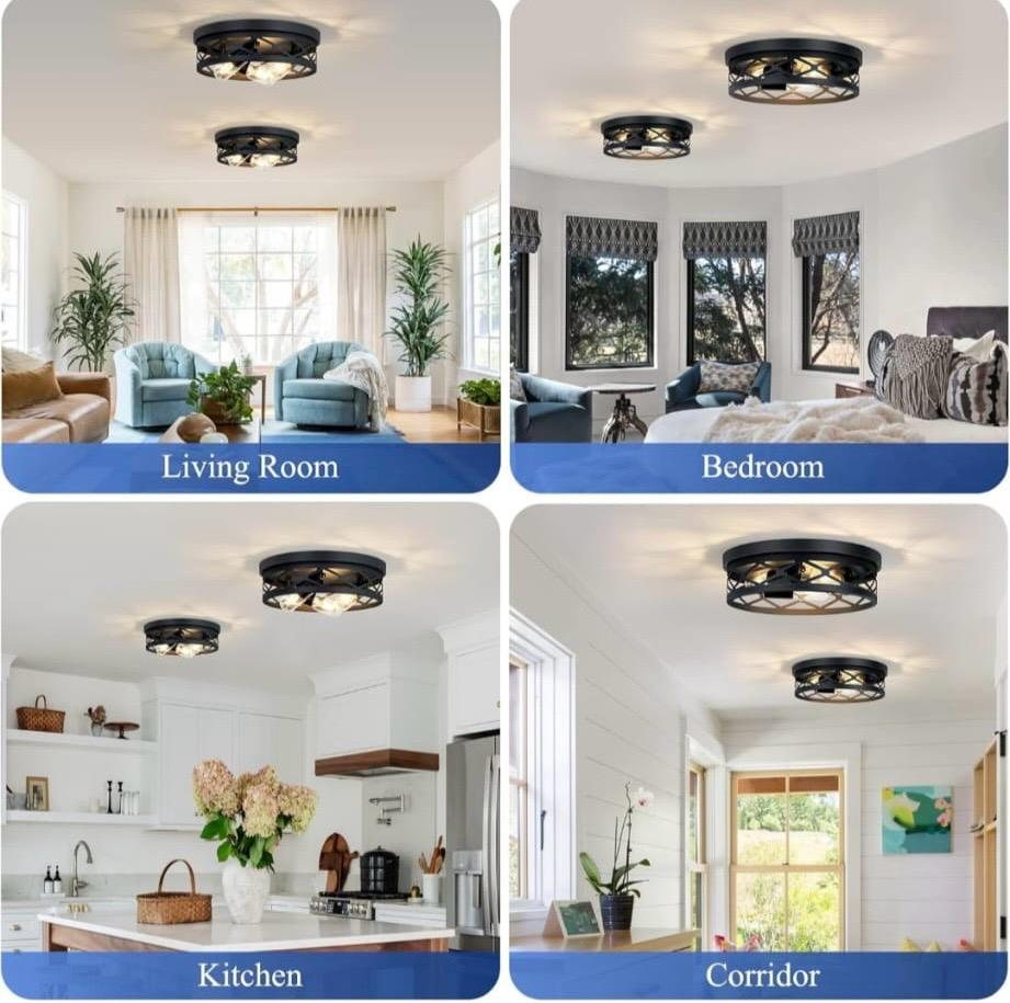 Black Metal Cage Flush Mount Ceiling Light - photo 5