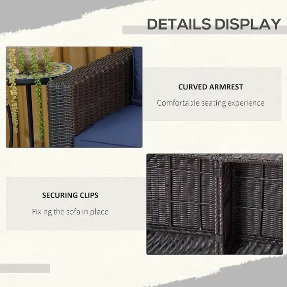 Black PE Rattan Wicker Loveseat with Navy Cushions image indicator(6)