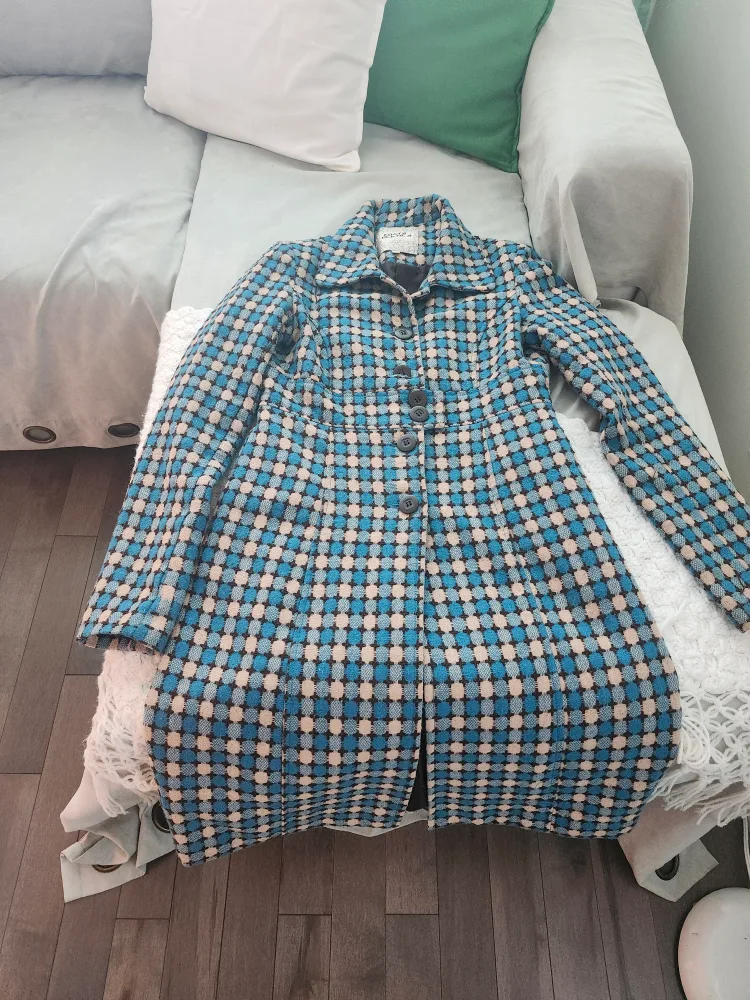 Adorable Plaid Wool Blend Coat image indicator(2)