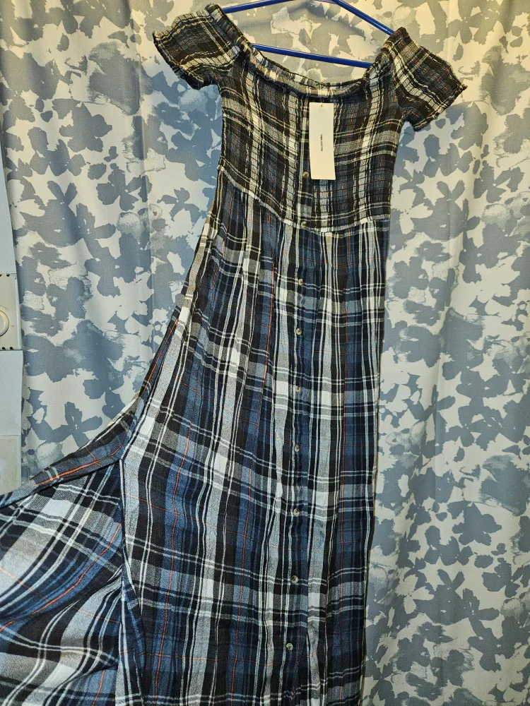 Urban Outfitters Plaid Off-Shoulder Dress image indicator(2)