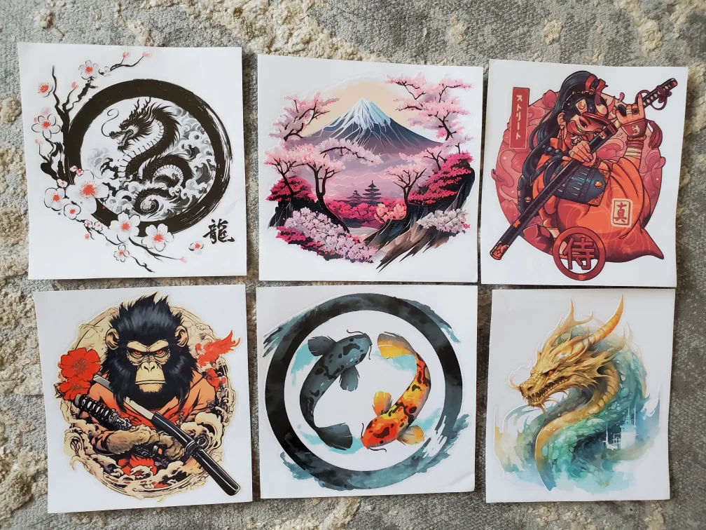 Japanese Style Samurai Geisha Vinyl Waterproof Stickers image indicator(4)