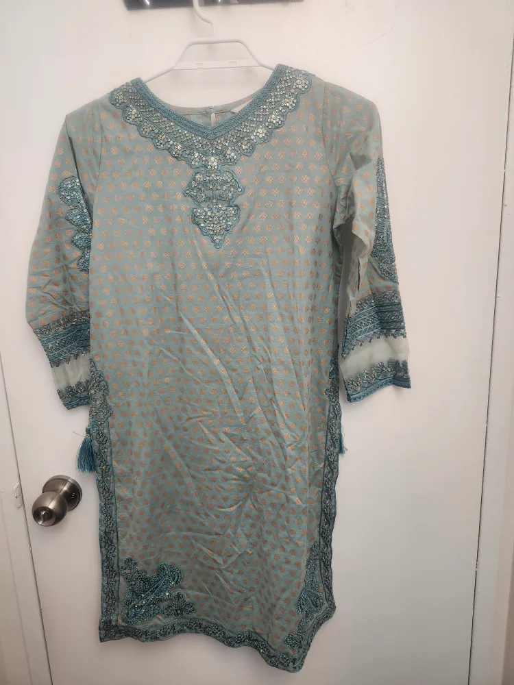 ✨ Elegant Blue & Gold Embroidered Kurta with Dupatta for girls✨ image indicator(3)