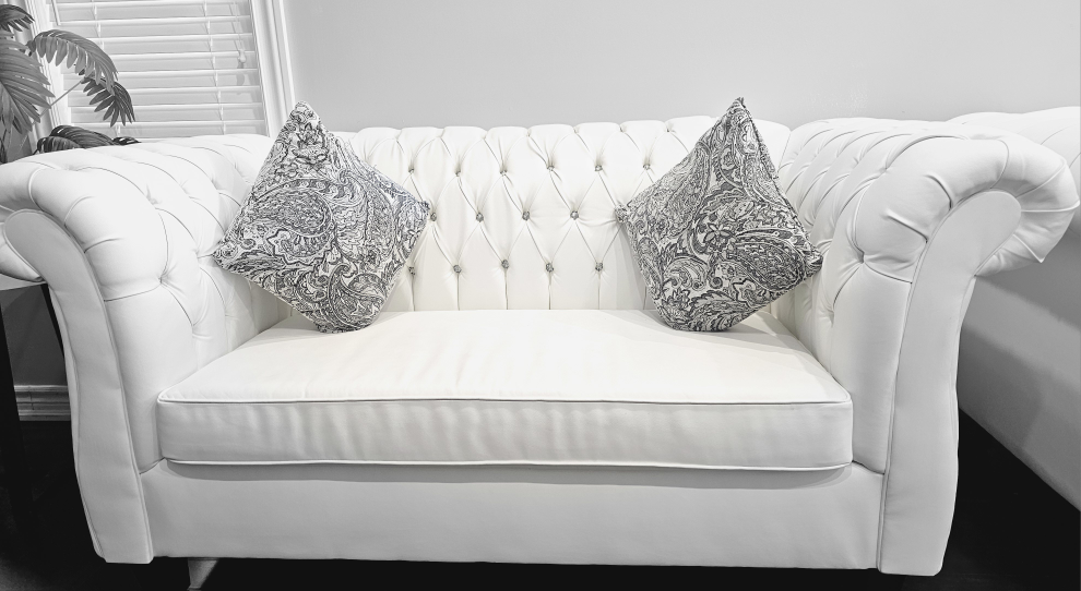 MOVING SALE:Spotless White Faux Leather Sofa Set Must Sell!