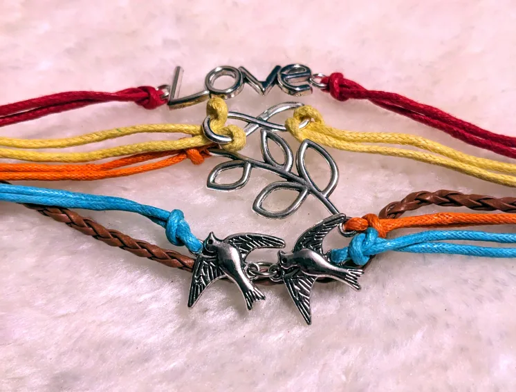 Multi-strand Bracelet with Bird & Love Charms thumbnail