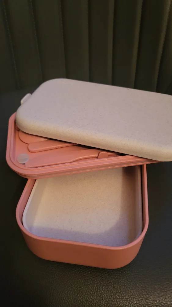 🧡Pink & Beige Bento Lunch Box with Cutlery image indicator(4)
