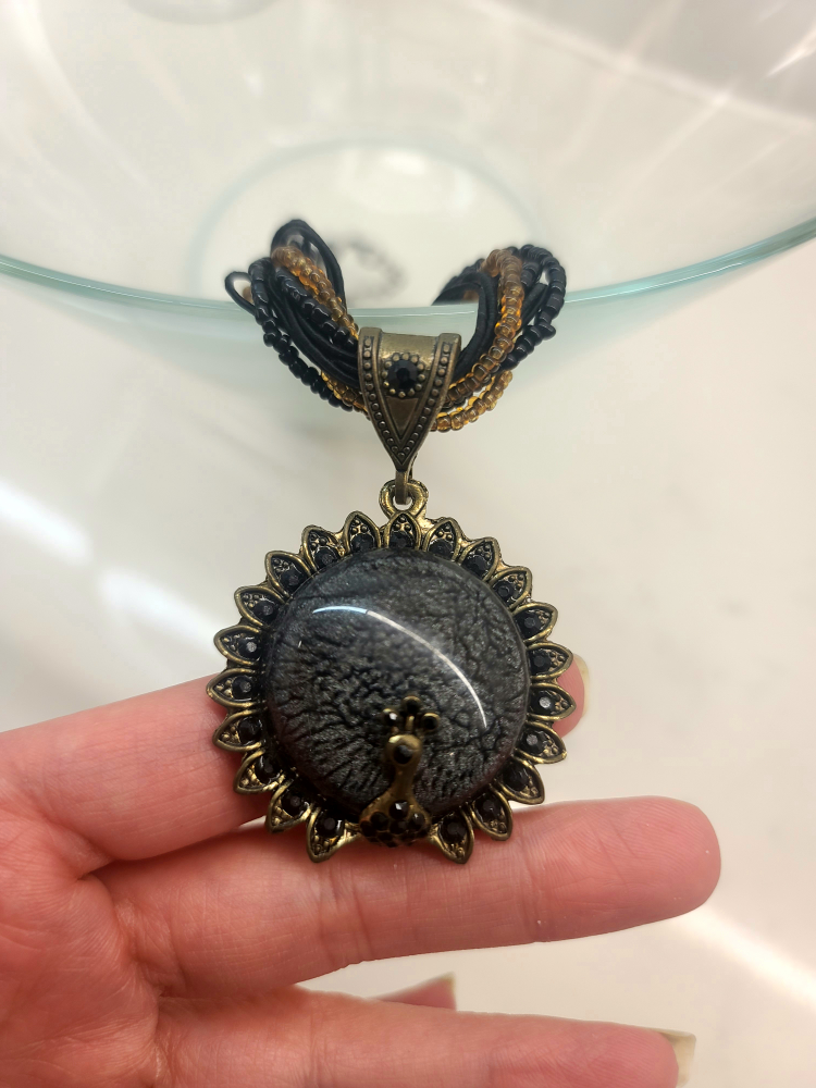 Peacock Pendant Necklace - Black & Gold - photo 2