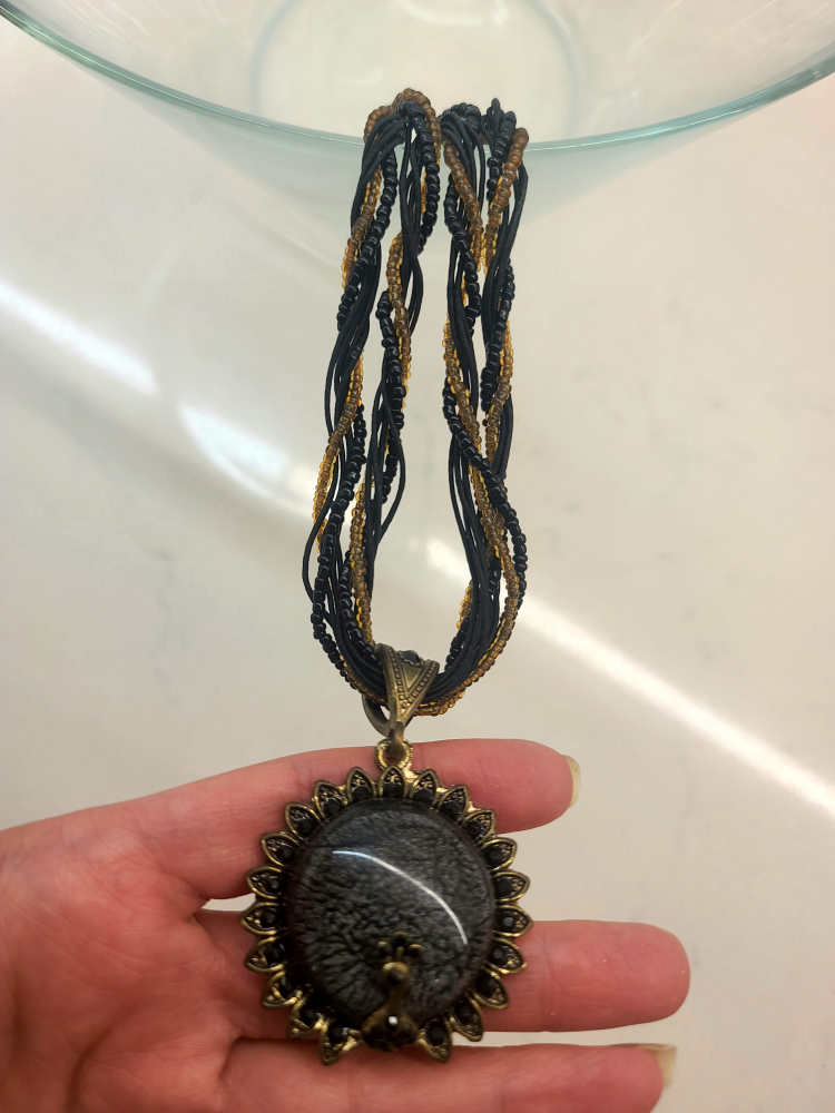 Peacock Pendant Necklace - Black & Gold - photo 3