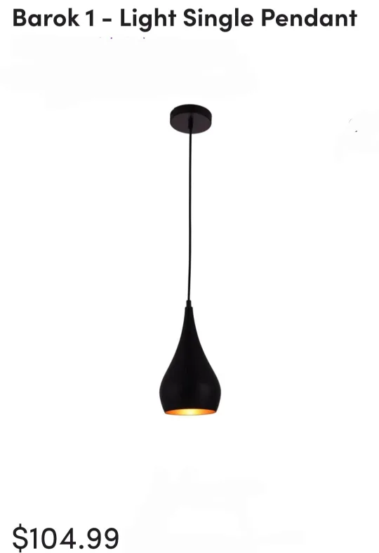 Barok 1 Light Single Pendant - Black thumbnail