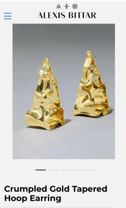 BNIB Alexis Bittar Crumpled Gold Tapered Hoop Earrings thumbnail