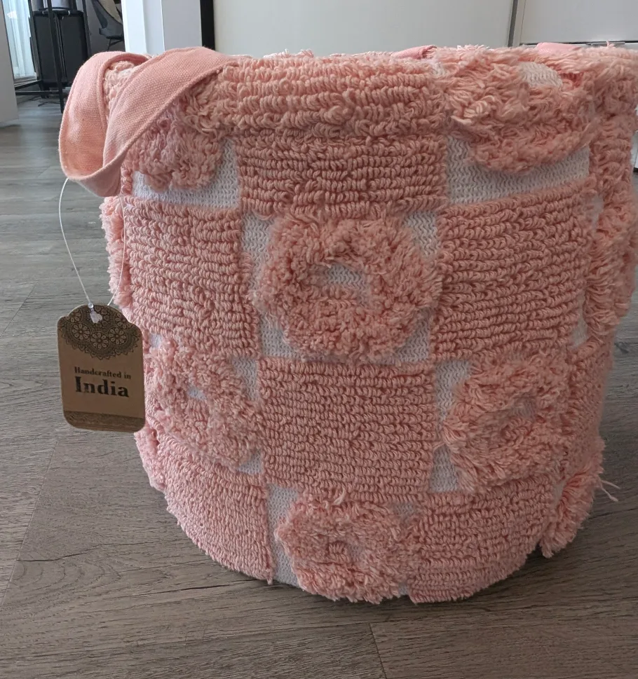 Pink & White Handcrafted India Basket thumbnail