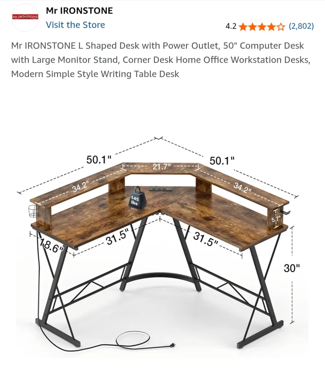 Moving Sale - L Shaped Desk with Power Outlet thumbnail