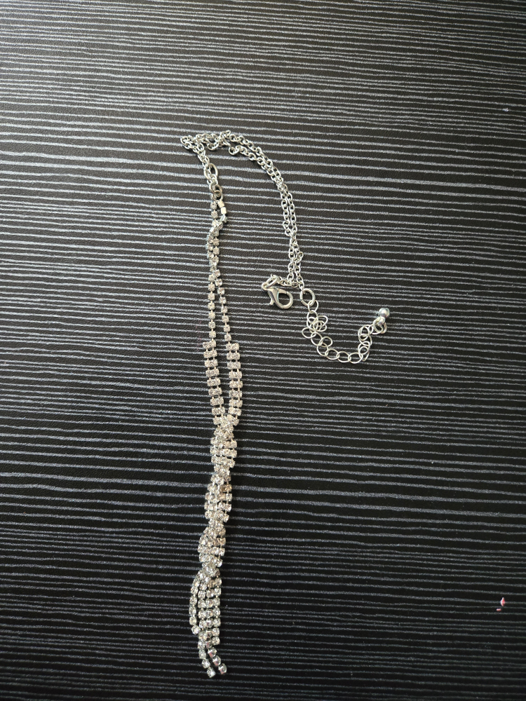 Silver Rhinestone Tassel Necklace