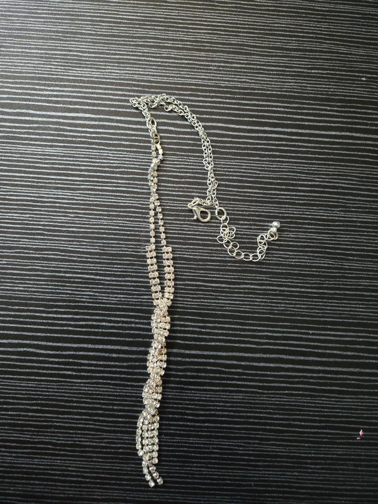 Silver Rhinestone Tassel Necklace thumbnail