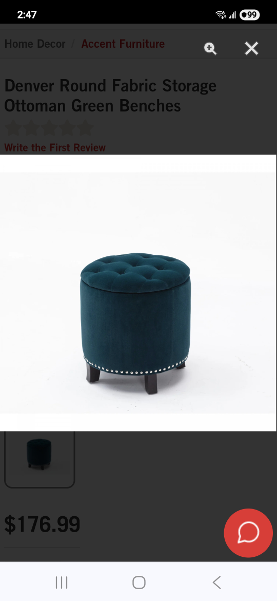Pair of Denver Round Fabric Storage Ottoman - Green