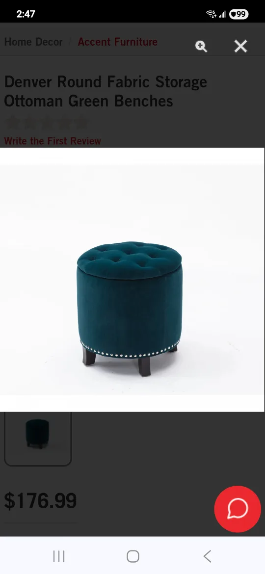 Pair of Denver Round Fabric Storage Ottoman - Green thumbnail