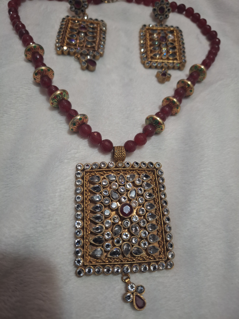 Necklace and Earring Set - Maroon & Gold - photo 3