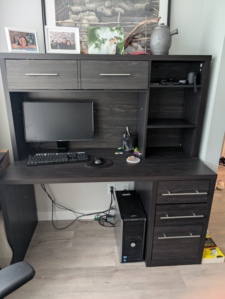 Dark Wood Grain Computer Desk with Hutch - photo 2