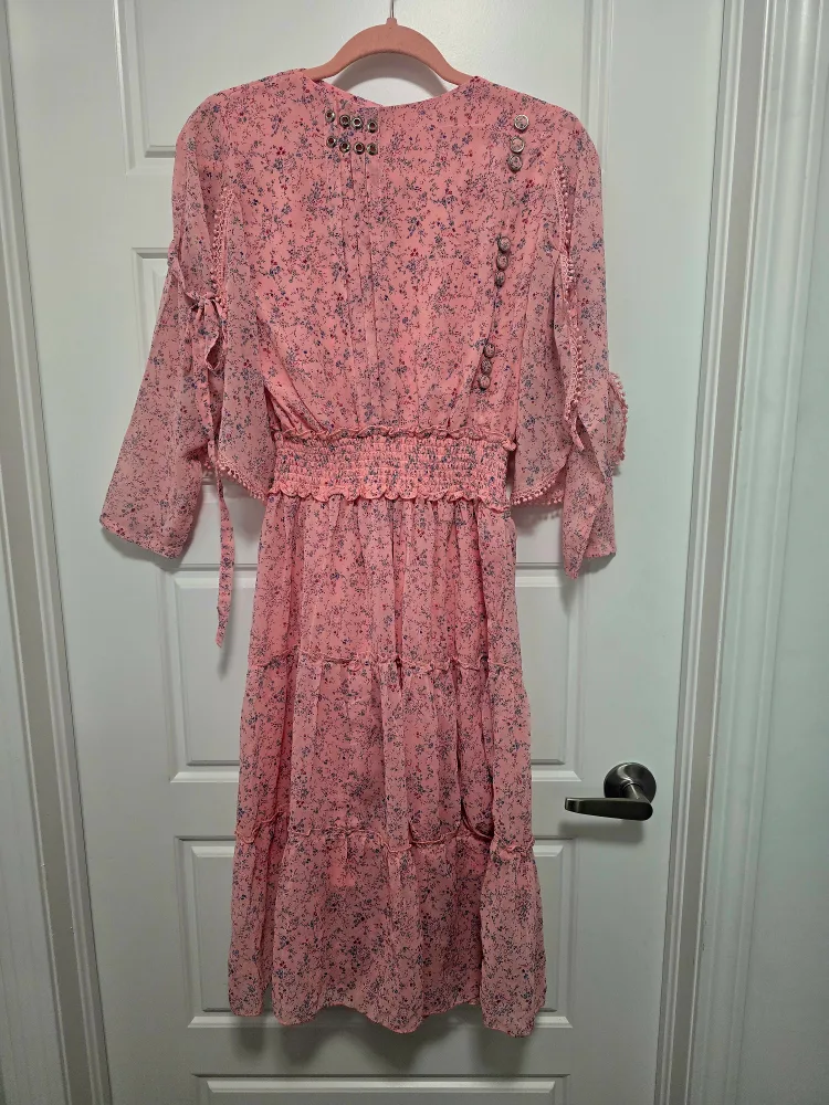 Pink Floral Print Midi Dress thumbnail
