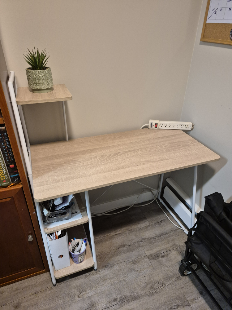 Desk with Shelves - Light Wood & White Frame