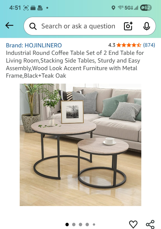 HOJINLINERO Industrial Round Coffee Table Set