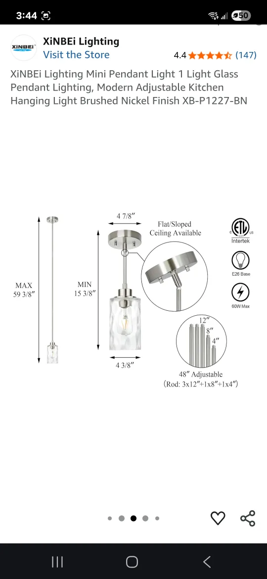 BNIB - XinBei Brushed Nickel Mini Pendant Light image indicator(4)