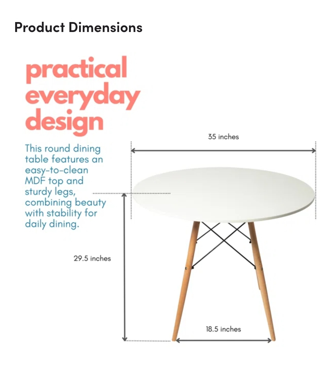 Round Dining Table - White, 35 inches - photo 3