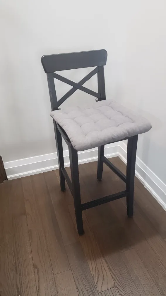 Ikea Black Wooden Bar Stool with Cushion (2 available) thumbnail