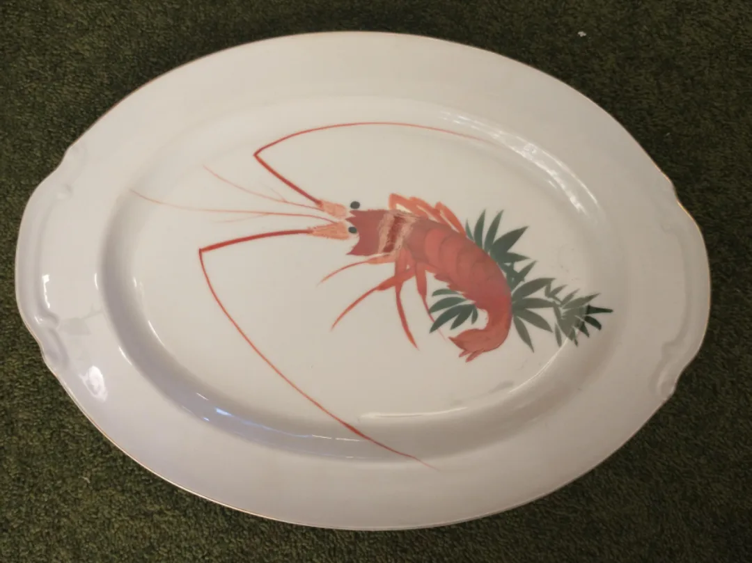 Vintage Large Serving Platter with Unique Shrimp Design thumbnail