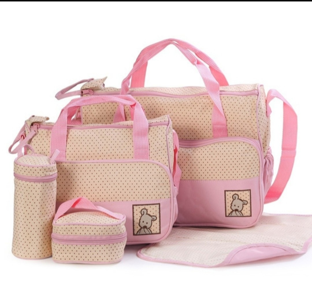 Pink Polka Dot 5-Piece Baby Diaper Bag Set