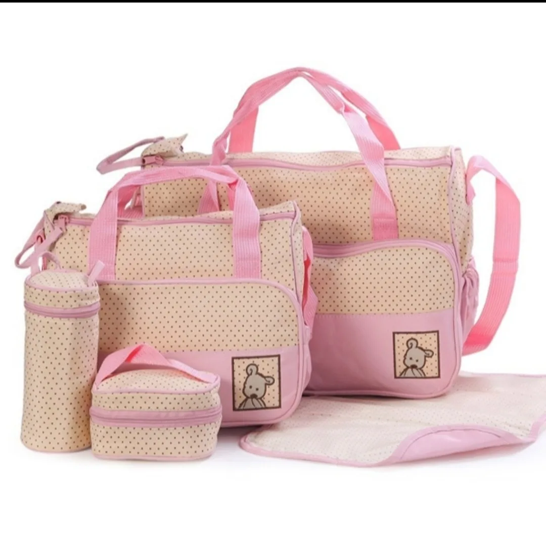 Pink Polka Dot 5-Piece Baby Diaper Bag Set thumbnail