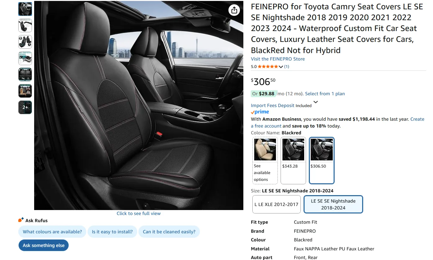 Toyota Camry Seat Covers BNIB image indicator(2)