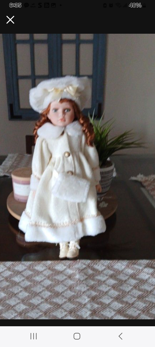 Vintage Porcelain Doll in White Outfit