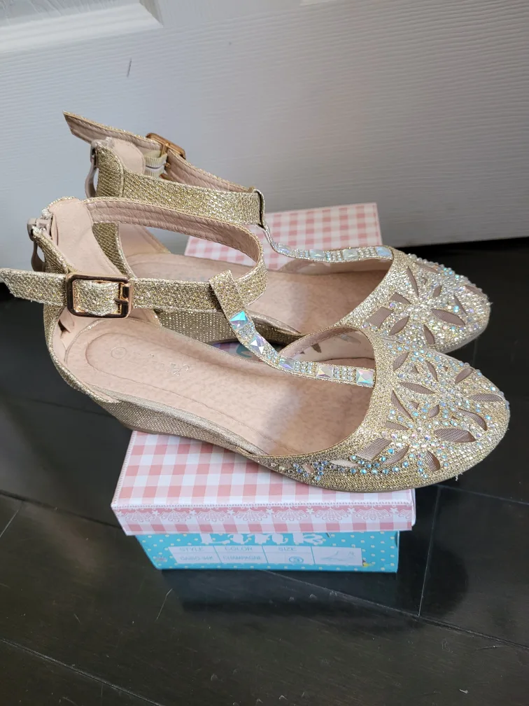 Pink & Blue Champagne Glitter Heels - Girls Size 3 image indicator(3)
