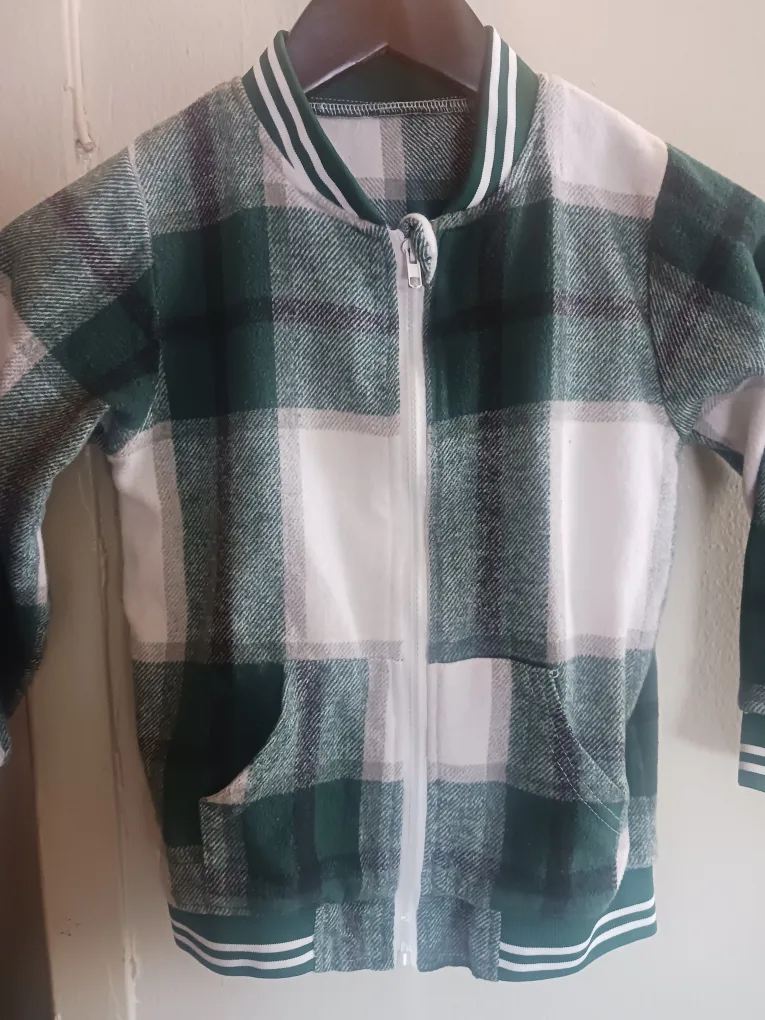 Green & White Plaid Bomber Jacket thumbnail