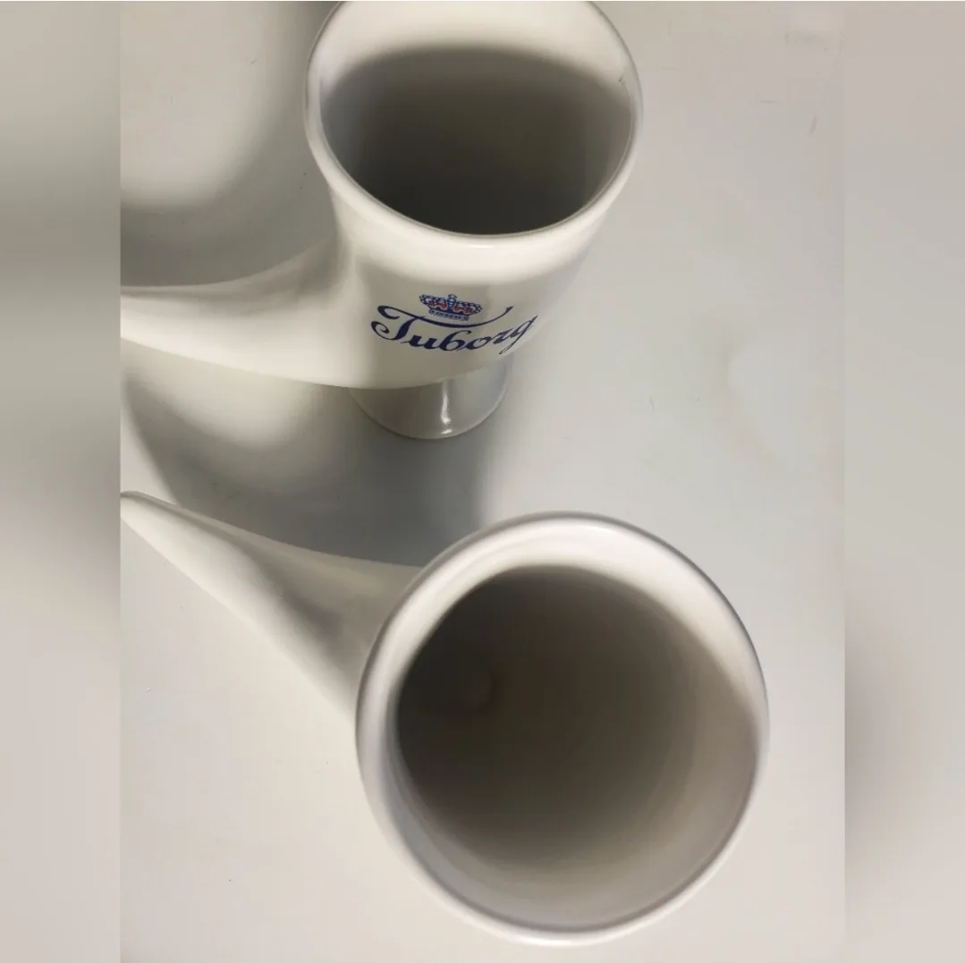 2 Vintage Tuborg Danish Mug White Beer Ceramic Drinking Horn image indicator(2)