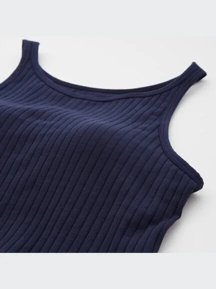 Uniqlo Ribbed Cropped Bra Sleeveless Top Navy Small thumbnail