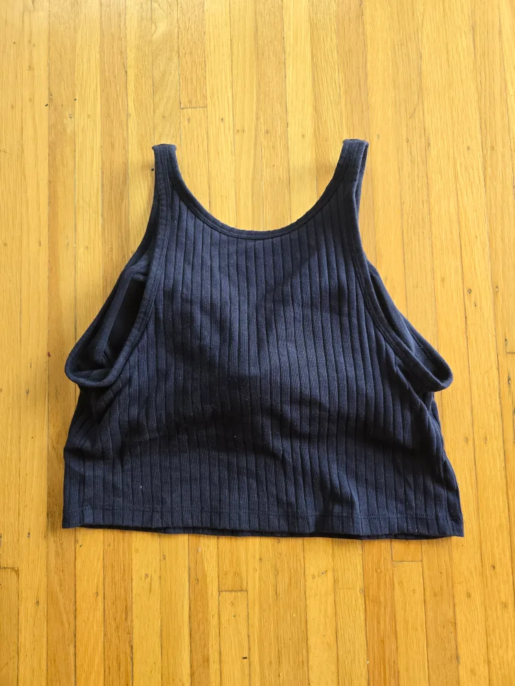 Uniqlo Ribbed Cropped Bra Sleeveless Top Navy Small image indicator(3)