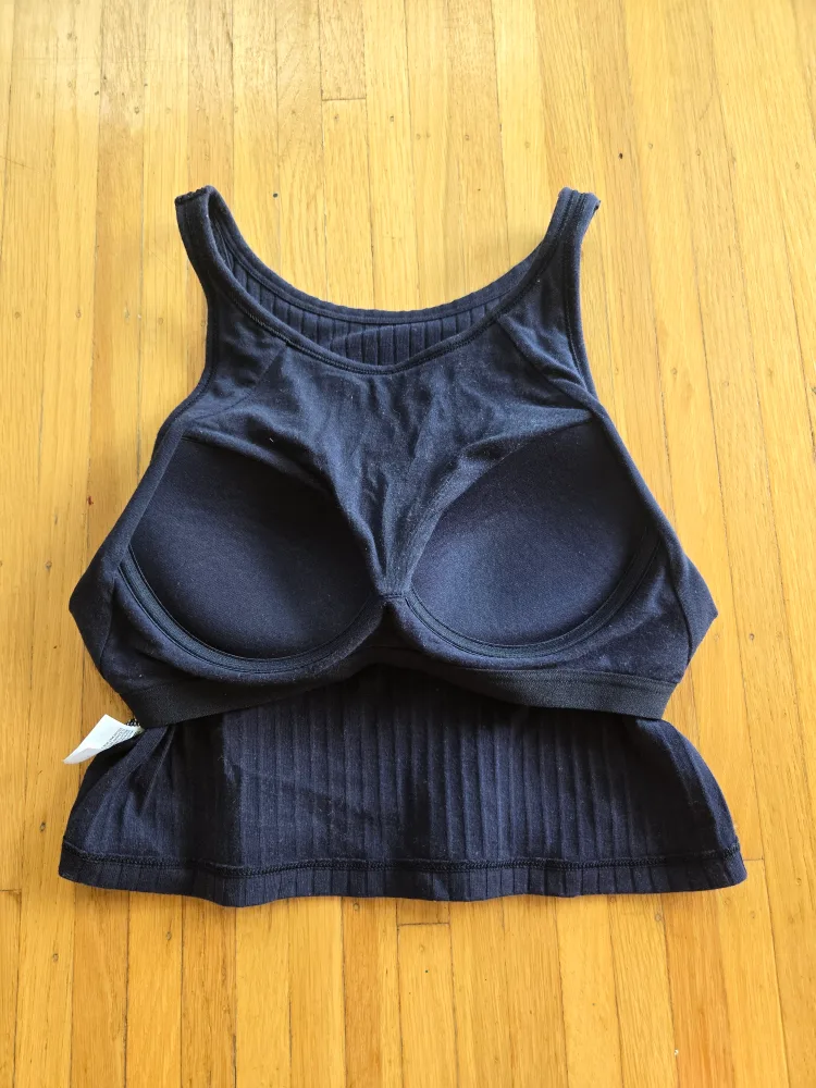 Uniqlo Ribbed Cropped Bra Sleeveless Top Navy Small image indicator(4)