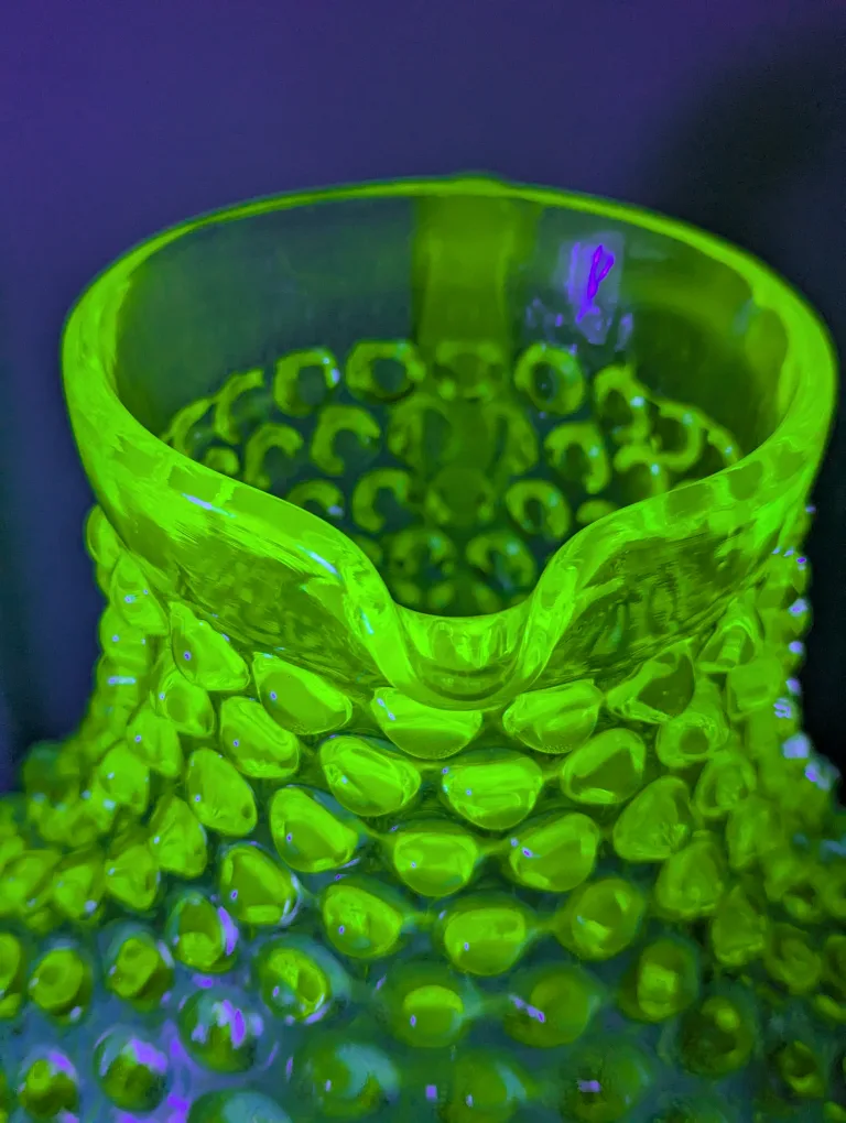 Vintage  Hobnail Uranium Glass Pitcher 8 inches tall image indicator(4)