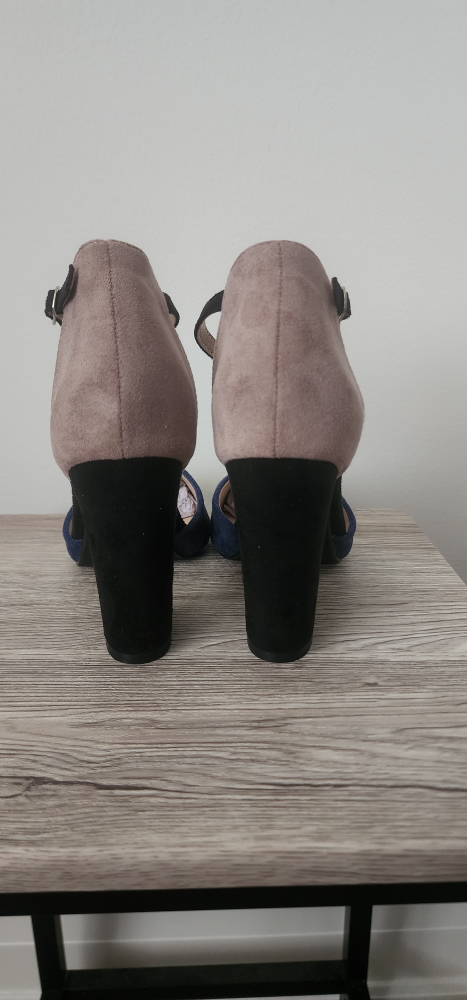 Navy & Beige Ankle Strap Heels - photo 3