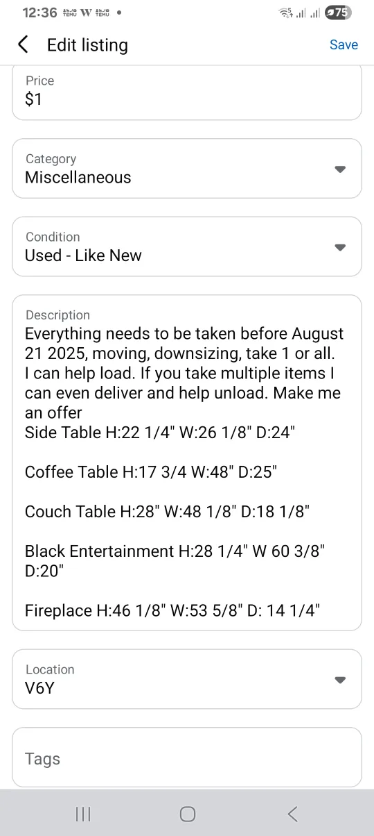 Side Table, Coffee Table, Entertainment Unit, Fireplace thumbnail