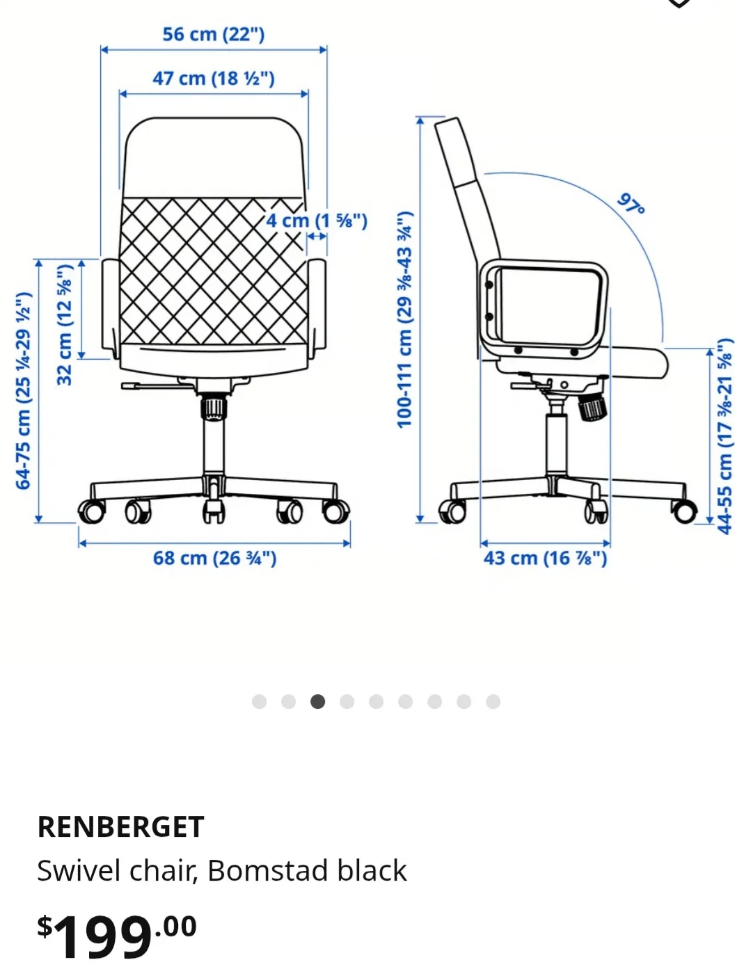 IKEA Renberget Black Office Chair image indicator(8)