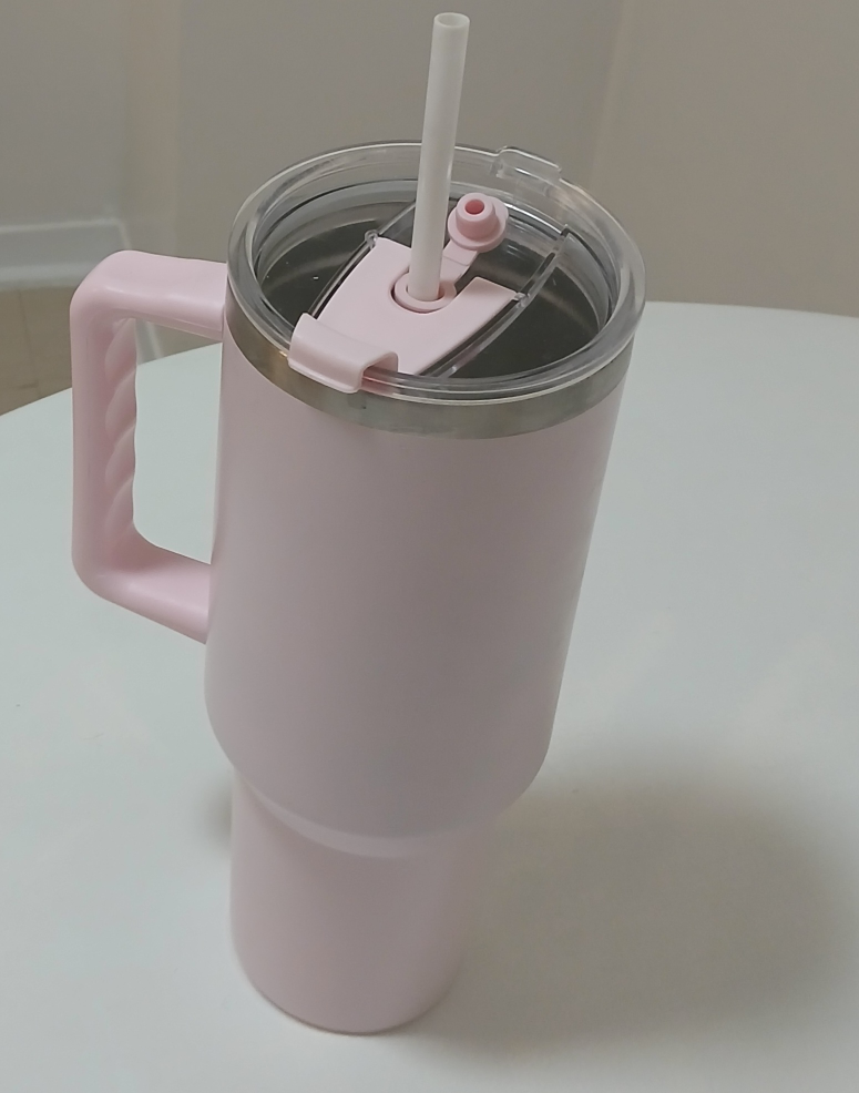 Pink Tumbler with Handle and Straw