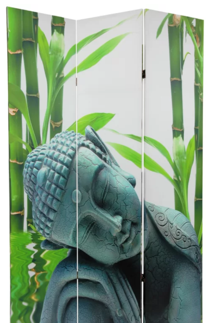 Room Divider Screen with Buddha and Bamboo Design