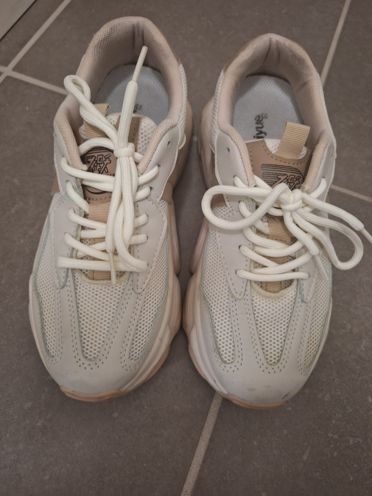 Beige and White Fashion Sneakers