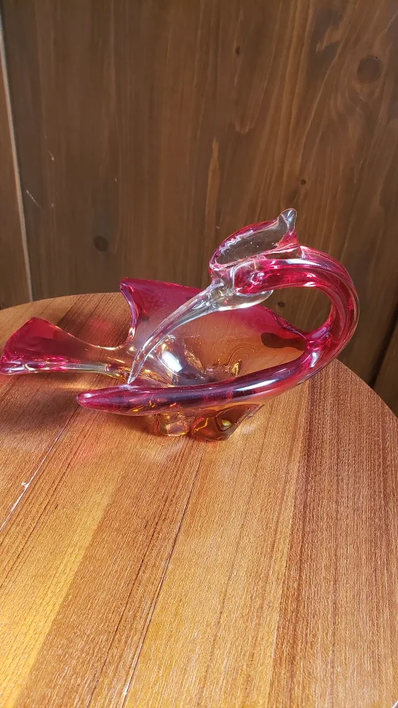 Red & Amber Art Glass Bird Murano image indicator(2)