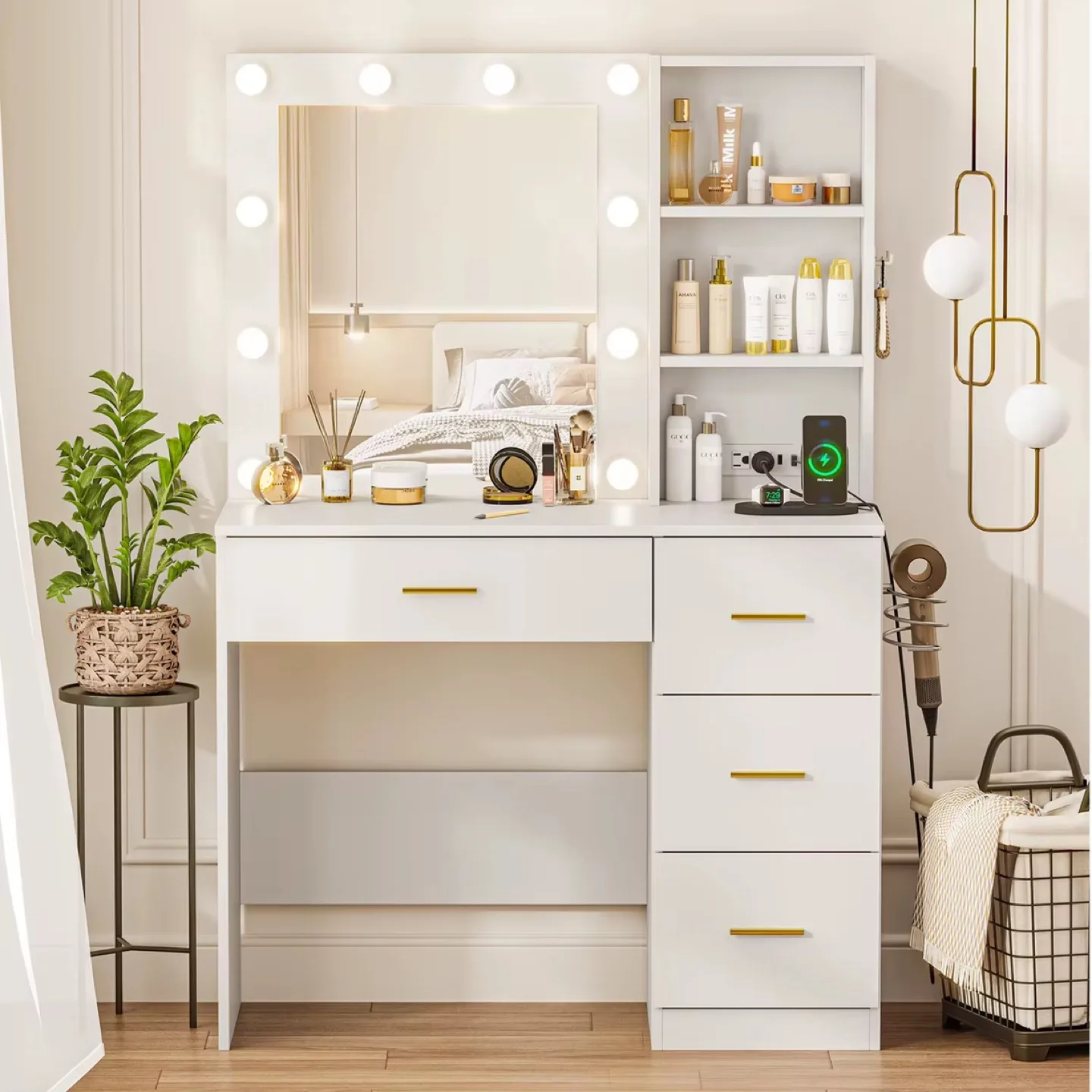 White Vanity Makeup Table with Lighted Mirror thumbnail