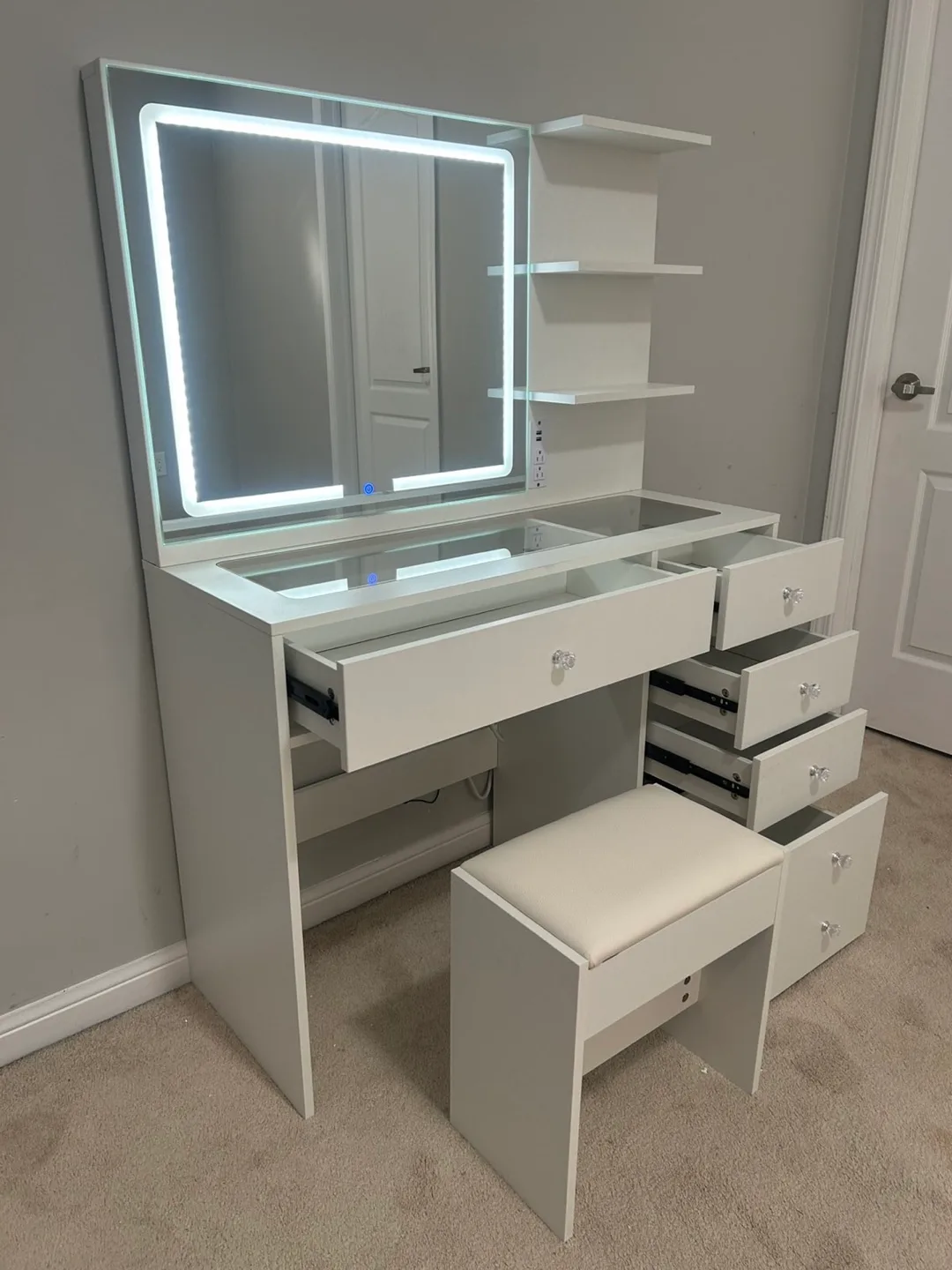 White Vanity Makeup Table with Lighted Mirror thumbnail