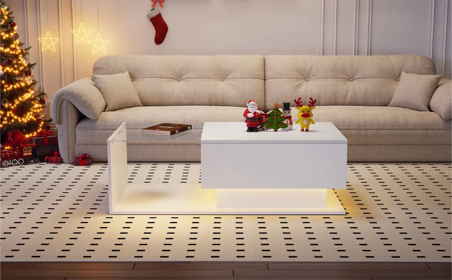 Modern White LED Coffee Table with Drawer thumbnail